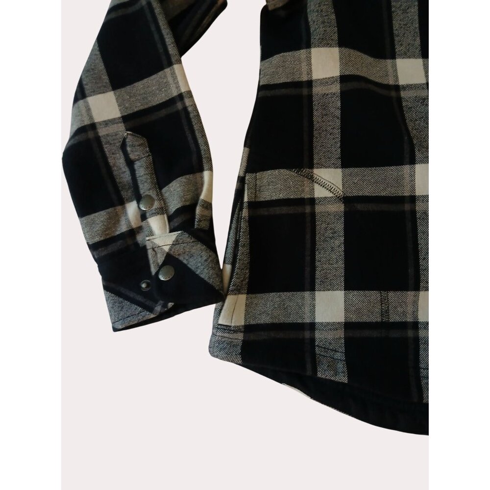 Orvis Womens Plaid Flannel Shirt Jacket Black Gray Snap Button Front S Pockets - Picture 10 of 16